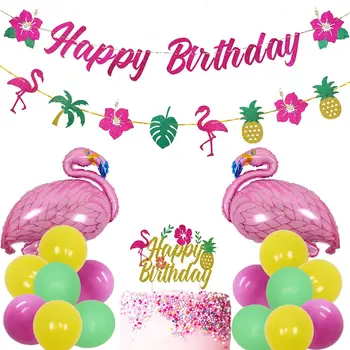 Ananas Garland Kek Topper Flamingo Folyo Balonlar Kız Kadınlar için Tropikal Luau Tema 1st 2nd 3rd Doğum Günü Partisi Malzemeleri