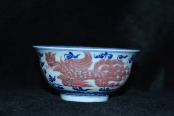 Antik MingDynasty porselen kase, mavi ve kırmızı ejderha kase, El-boyalı el sanatları, Toplama ve Süsleme, Ücretsiz kargo