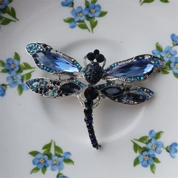 Art Nouveau Yusufçuk Broş Mavi Kristaller ile Yusufçuk Broş Pin Hediye Mücevher Yaka Kazak Taklidi Büyük Broş BR0198