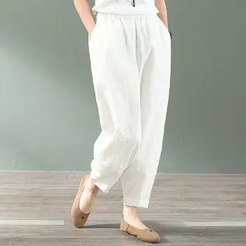 Artı Boyutu M-4XL Yaz İnce Pamuk Ve Keten harem pantolon Kadın Harajuku Tarzı Vintage Gevşek günlük pantolon beyaz pantolon C7528