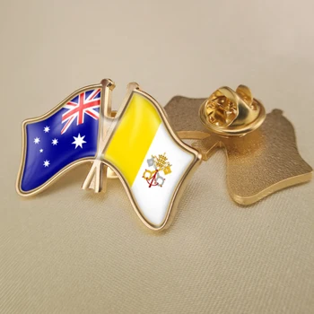 Avustralya ve Vatikan Şehir Devlet Çapraz Çift Dostluk Bayrakları Broş Rozetleri Yaka İğneler