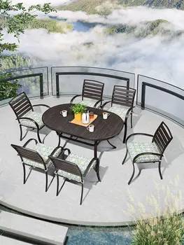 Açık masa ve sandalye kombinasyonu açık alüminyum alaşımlı yemek masası ve sandalye avlu bahçe villa plastik ahşap eğlence ch