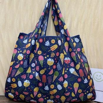 Ağır Yeni Baskılar Katlanabilir Alışveriş Çantaları Yeniden Kullanılabilir kadın Çanta omuz çantaları Bakkal Torbaları Büyük 50 Pound Saklama Torbaları 2022