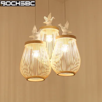 BOCHSBC Hasır örme Abajur Kolye ışık Yeni Çin Basit Yaratıcı Bambu sanat Asılı Lamba oturma Odası için yemek Odası