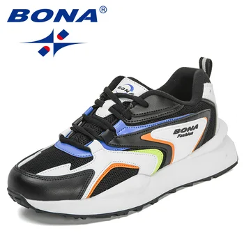 BONA 2022 Yeni Tasarımcılar Trend Tarzı rahat ayakkabılar Erkekler Moda Nefes Örgü ışık Kişilik Ayakkabı Adam Yürüyüş Ayakkabısı