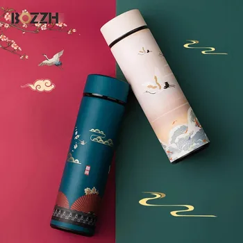 BOZZH Akıllı Termos kahve şişesi Çin Klasik Tarzı LED Dokunmatik Ekran Paslanmaz Çelik termos kupa Çay Su Şişesi