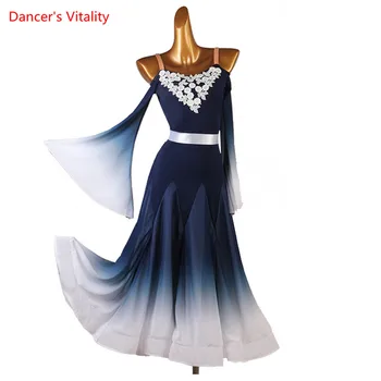 Balo salonu Dans Elbise Sling Flared Kollu Uzun Etek Performans Giyim Meslek Özel Kadın Çocuk Yarışması Elbise