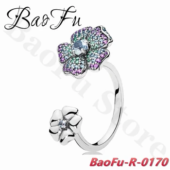 BaoFu 925 Ayar Gümüş Yüzük Açık Stil Lüks Kristal Çiçek Zarif Yüzük için Uygun Orijinal kadın mücevheratı
