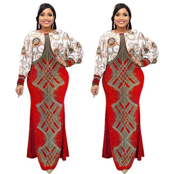 Baskı Maxi Elbise Uzun Kollu Elbise Afrika Elbiseler Kadınlar İçin Kıyafetler Dashiki Ankara Akşam Parti Robe Femme afrika giyim