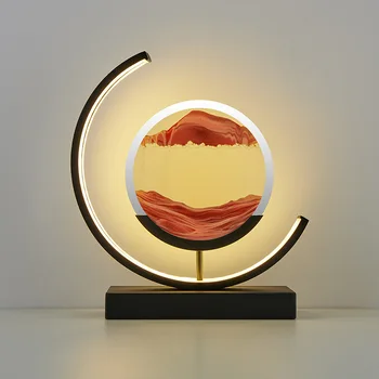 Bataklık sanat LED başucu masa lambası gece lambası yatak odası ışık kum sahne dinamik yuvarlak cam kum saati masa lambası