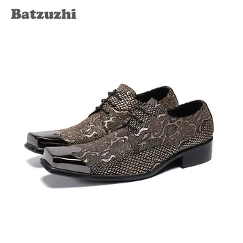 Batzuzhi Lüks El Yapımı erkek ayakkabıları Demir Ayak Kişilik erkek Hakiki Deri Elbise Ayakkabı Dantel-up İş ve Parti Düğün