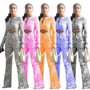 Bayan Moda Seksi İki Parçalı Set Kadın 2022 Sonbahar Kış Baskılı Düğme Düzensiz Üst Geniş Bacak Rahat pantolon Kıyafetler Set