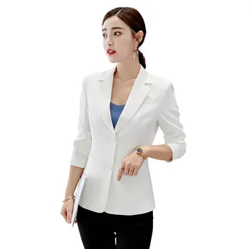 Bayanlar Ofis İş Giysisi Blazers kadın Düz Renk Renk Beyaz Uzun Kollu Blaser Feminino Zarif takım elbise Ceket