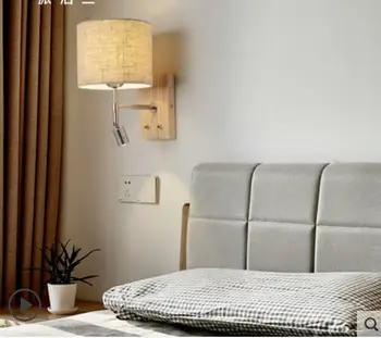 Başucu duvar lambası okuma lambası LED yatak odası oturma odası koridor basit modern İskandinav anahtarı hattı ile katı ahşap duvar lambası