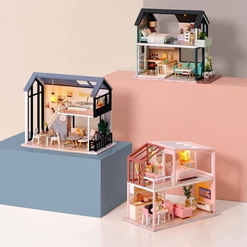 Bebek Evi Ahşap Mobilya Dıy Dollhouse Minyatür Bulmaca Araya 3D Minyatürleri Dollhouse Kitleri Oyuncaklar Çocuklar İçin doğum günü hediyesi