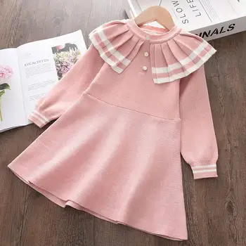 Bebek Kız Kış Tatlı Elbise Moda Sonbahar Ruffles Yaka Kazak Örme Elbiseler çocuk kıyafetler elbiseler Örgü Elbise