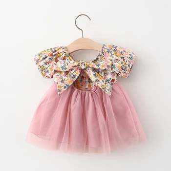 Bebek Prenses Elbiseler Toddler Dantel Yenidoğan Bebek Dantel Tatlı Elbise Çocuk Kostümleri Yay ile 0-3Y