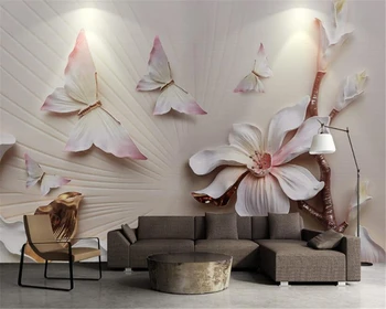 Beibehang 3D Duvar Kağıdı Stereo Moda Basit ve zarif manolya renkli kelebek 3D kabartma duvar resimleri duvar kağıdı duvarlar için 3 d