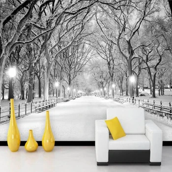 Beyaz Karlı Yol Ağaçları Kış Manzara Fotoğraf Duvar Oturma Odası TV Kanepe Zemin Duvar Dekor dokunmamış Özel Boyut 3D Duvar Kağıdı