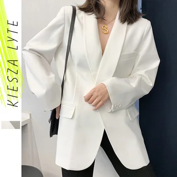 Beyaz Rahat Blazer Ceket Kadın Bahar 2022 Yeni Gevşek Takım Elbise Ceket Kıyafet Kadın Takım Elbise Ceket Bayan Dış Giyim