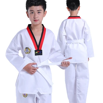 Beyaz Taekwondo Üniforma WTF Karate Judo Taekwondo Giysileri Çocuklar ve Yetişkinler için Unisex Uzun Kollu TKD Giysileri