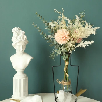 Beyaz yapay çiçekler Yüksek Kaliteli Ipek Karahindiba Plastik Okaliptüs Hibrid Buket Düğün Ev Dekorasyon Sahte Çiçek