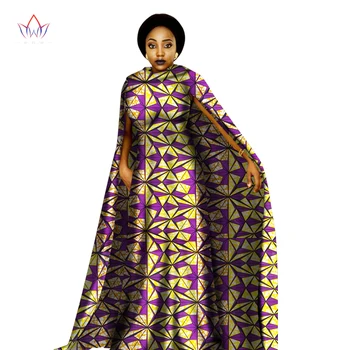 Bintarealwax Afrika Elbise Kadın Giyim Bazin Pamuk Baskı Balmumu Elbiseler Kadınlar için Uzun Parti Elbise Pelerin İle WY1220
