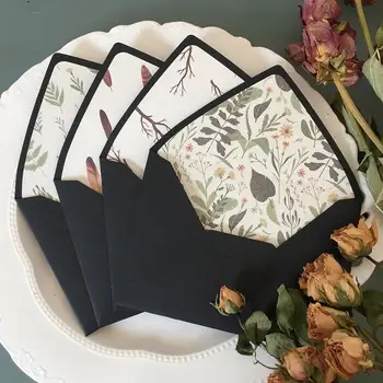Bitkiler ve Ağaçlar Orman Serisi Siyah Zarf Retro Çiçek Kartı Gösterişli Davetiye Tebrik Zarfları Renkli Zarflar Kaplı 