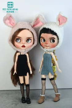 Blyth oyuncak bebek giysileri Moda tavşan kulaklar Pembe gri siyah beyaz için Azon OBitsu FR Oyuncaklar hediye