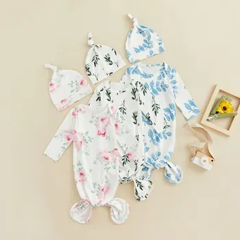Bmnmsl Bebek Uyku Tulumu, Kundaklama Battaniye Yaprak / Çiçek Baskı Ev Açık Bebekler Unisex Giyim + Şapka