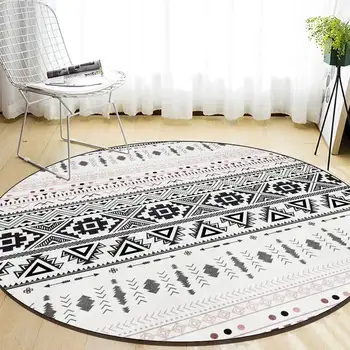 Bohmian taze geometrik ulusal tarzı siyah ve beyaz oturma odası yatak yuvarlak mat halı özel