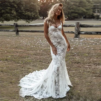 Boho Dantel düğün elbisesi 2023 Kadınlar için Mermaid gelinlikler Düğün Buket Elbiseler Trouwjurk Robe de mariee