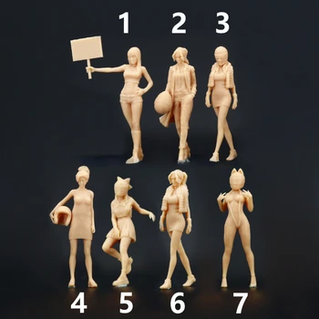 Boyasız Model Reçine Kask Kız Yarış Güzellik 1: 64 Ölçekli Bebek Modeli 1:43 Minyatür Kum Masa Reçine Lilliputian Garaj Seti