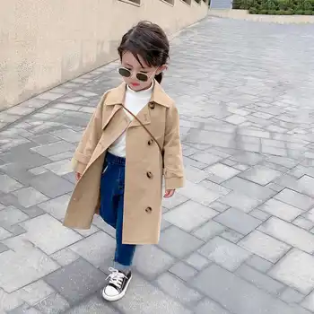 Butik Kız Ceketler Moda Çocuk Kız Uzun trençkotlar Toddler Bebek Giyim Çocuk Giyim İngiltere Tarzı Rüzgarlık