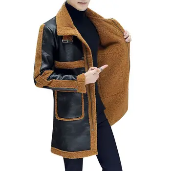 Butik Yeni Erkek Moda Rahat Slim Fit Vizon Astar Orta Uzunlukta Rahat Vizon Kürk All-in-Bir Kürk Trendi Büyük Boy Ceket