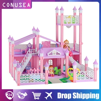 Büyük 50CM DIY Ev Prenses Kale Dollhouse Bebek Evi kiti ile mobilya Bebek Oyun Evi Oyuncak Hediye Oyuncaklar Kızlar için çocuk Çocuk