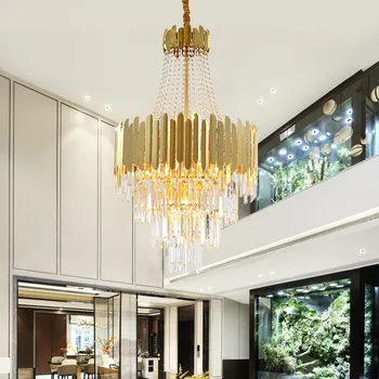 Büyük Kristal Avize Aydınlatma Modern Lüks Avizeler Villa Salonu Kristal Lamba Oturma Odası Yemek Odası Altın kristal ışıklar