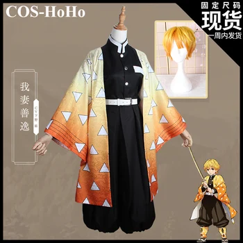 COS-HoHo Anime iblis Avcısı: Kimetsu hiçbir Yaiba Agatsuma Zenitsu Oyun Takım Elbise Kimono Yakışıklı Üniforma Cosplay Kostüm Cadılar Bayramı Kıyafet