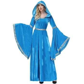 Cadılar bayramı Kostüm Retro Avrupa Ortaçağ Elbise Pembe Mavi Mahkemesi Elbise Prenses Elbise Sahne Kostüm