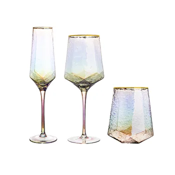 Cam şarap bardakları İskandinav Altın Kenar Elmas Çekiç Bardak Viski şampanya kadehi Bar Eşyaları Drinkware Seti