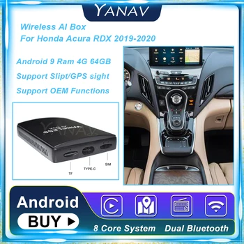 Carplay Kablosuz Aı Kutusu Honda Acura RDX 2019-2020 8 Çekirdekli Android 9 4G 64GB AI Adaptörü BoxPlug ve Video Oynatma Google