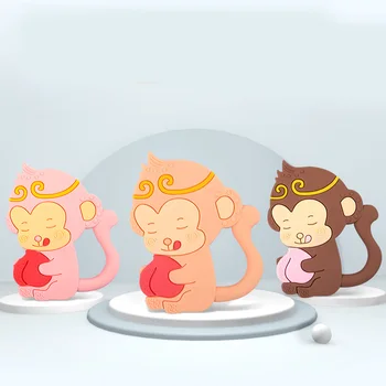 Chenkai 5 ADET Silikon Maymun Diş Kaşıyıcı Bebek Karikatür Emzik BPA Ücretsiz DIY Bebek Hemşirelik Bilezik Kolye Kolye Oyuncak Hediyeler