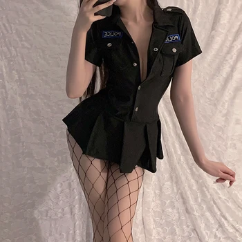 Cosplay Seks polis kostüm Üniforma Seks Üniforma Erotik Kostüm seksi Sekreter Üniforma Streç Elbise Cinsel Esaret rol oynamak
