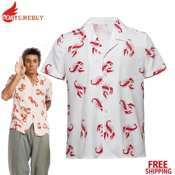 Costumebuy Kramer Istakoz Gömlek T-Shirt Seinfeld Film Tv Düğmeli Gömlek Kostüm Bluz Yetişkin Tatil Kıyafet Erkekler Için