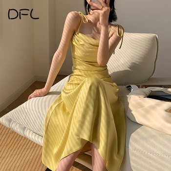 DFLlıfes Bandaj Kayma Dantelli kadın Elbise Kadın Giysileri Seksi Clubwear Kış Katı Zarif Elbise Parti Elbiseler Kadınlar için 2021