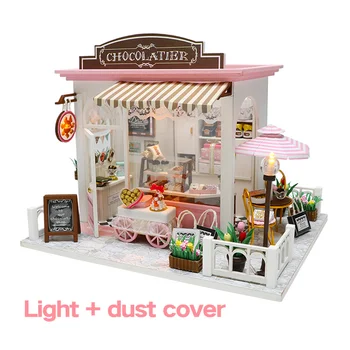 DIY Bebek Evi Minyatür Tatlı Çikolata Bekleme Süresi Mağaza Dollhouse Mobilyaları İle WoodenToys Çocuk Doğum Günü Hediyeleri İçin
