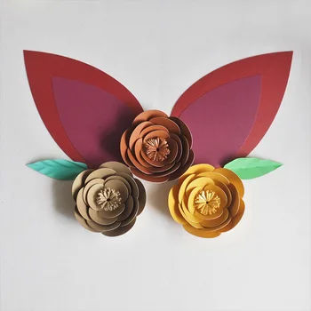 DIY Büyük Kağıt Çiçekler Dev Gül Fleurs Arka Planında 3 adet +2 Yaprak + 2 Kulaklar Düğün Süslemeleri Kreş Çocuk Doğum Günü Video