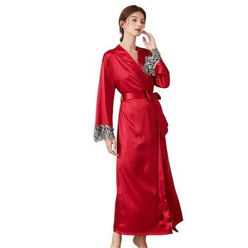 Dantel Uzun Elbiseler Kadınlar için Pembe Sabahlık İpek Gecelikler Pijama Saten Bornoz Kıyafeti Nedime İç Çamaşırı Nightie