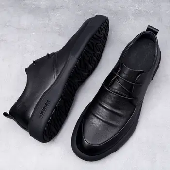 Deri Erkek Yumuşak Deri İş Dantel-Up Yumuşak Taban Erkekler Rahat Moda Seti Ayak İlkbahar ve Sonbahar Yeni Stil Erkek siyah ayakkabı