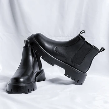 Deri ayakkabı Erkekler İçin Bottines Chelsea Çizmeler Yüksek Kaliteli Erkek bileğe kadar bot Erkek Klasik Elbise platformu Ayakkabı Siyah İş Bot Yeni